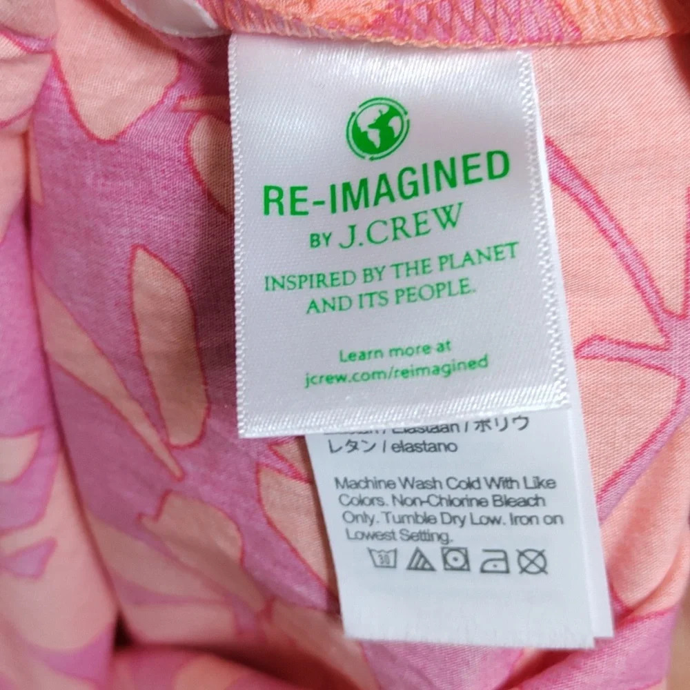 JCrew Pink Orange Tropical Floral Tiered Midi Boho V-Neck Vacation Dress Size 8 - Picture 6 of 8